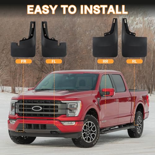 Image of Mud Flaps Mud Guards Replacement for 2021-2023 F-150 (Without OEM Fender Flares) Front Mudflap and Rear Mudguard No Drilling Required 4pc Set