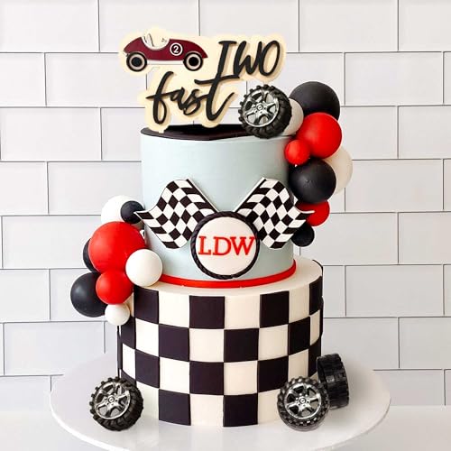 dos rápido cake topper decoraciones de cumpleaños de coche de carreras rojo productos para fiestas para coche de carreras bandera a cuadros fiesta de cumpleaños decoraciones suministros
