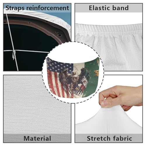 Image of 59x39 Inch Hood Cover for Cars Sedans SUV Trucks, Stretchable Car Hood Wrap Blankets, USA Flag and Mexican Flag Eagle Design, Waterproof Automotive Exterior Accessories