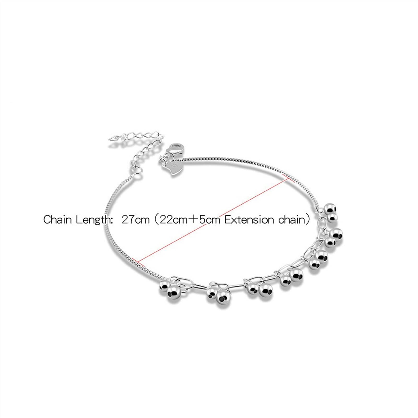 Fußkettchen Fußkettchen für Damen, Fußkettchen, Strand, 27 cm, Sterlingsilber, Fußkettchen, Armband, Damenmode, Barfußkette, Schmuck, Damen-Fußkettchen