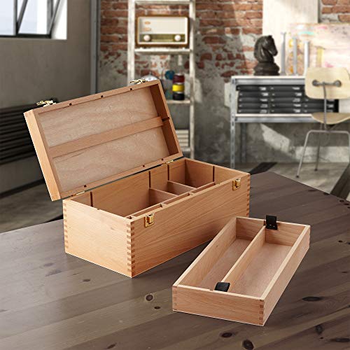 7 Elements Wooden Art Supply Storage Organizer - Large Beechwood Artist Tool Box With Drawer #TOP5