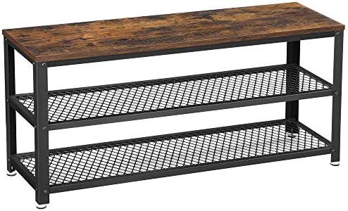 VASAGLE Shoe Bench, Shoe Rack with 2 Shelves, Shoe Organiser, 100 x 30 x 45 cm, Entryway Living Room Hallway, Steel Structure, Industrial Style, Rustic Brown and Black LBS078B01