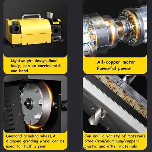 Drill Bit Sharpener Machine, Adjustable Angles 90° to 135°, for High-Speed Steel, Masonry, and Carbide
