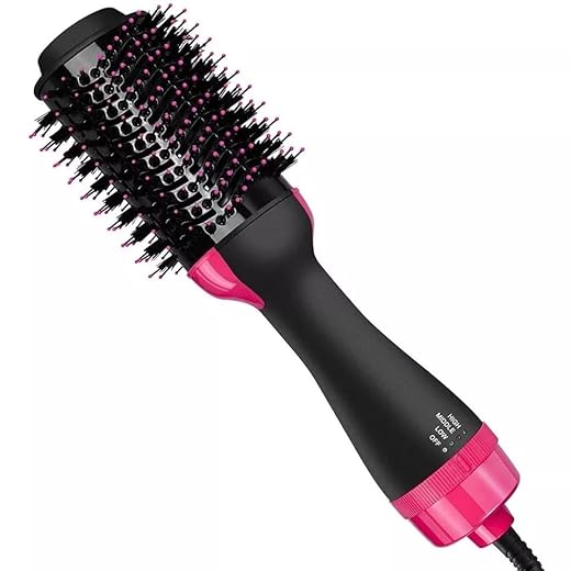Escova Secadora Elétrica 220V função 3 em 1,Alisadora de Cabelo com Ar Quente, Preta e Rosa, 220volts