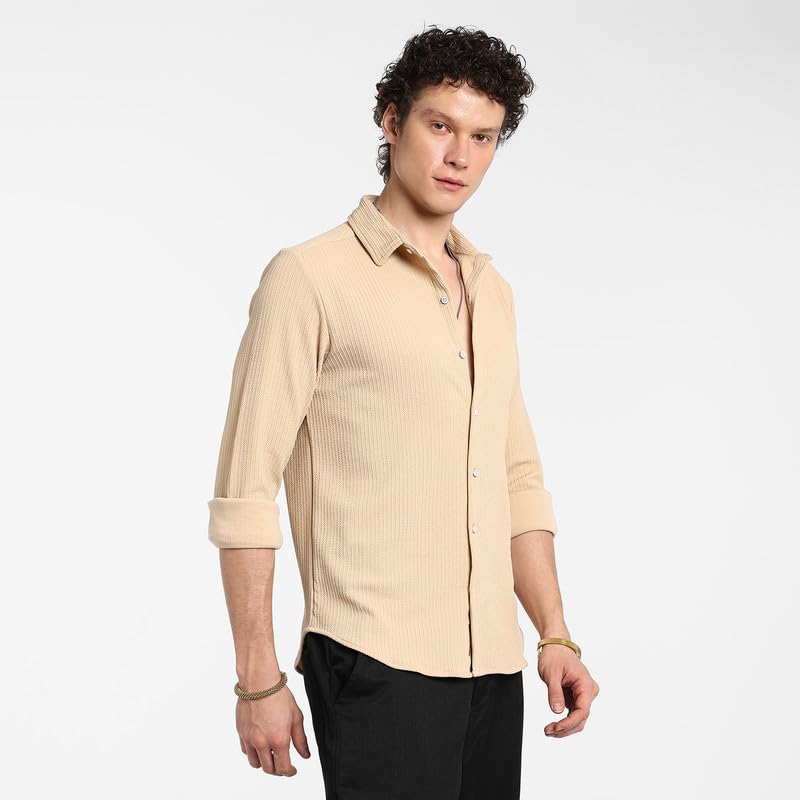 Image of CAHOOT Men's Polycotton Abstract-Textu Shirt |Casual-Wear | Spread Collar | Long Sleeve | Button Closure | Shirt Crafted with Comfort Fit for Everyday Wear