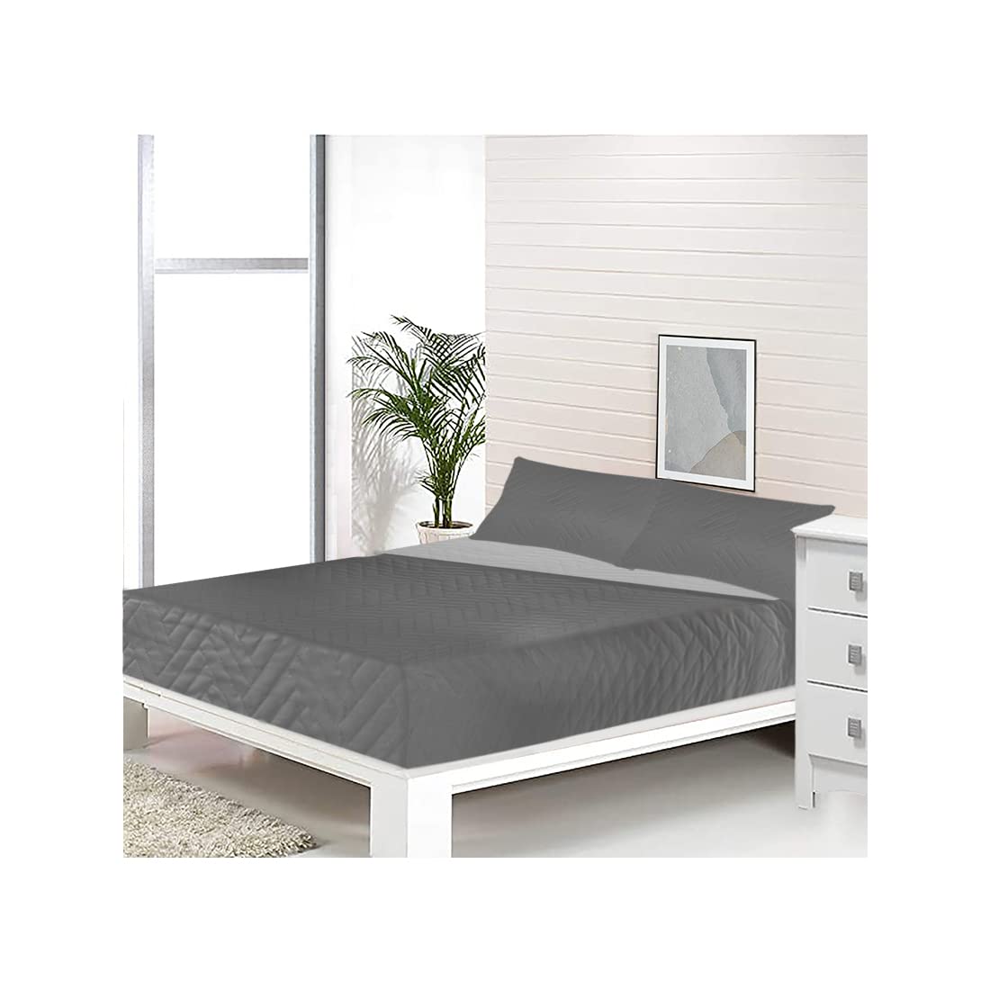 Acomoda Textil - Colcha Bouti Reversible Termosellada + Funda de Cojín 50x70 cm para Dormitorio. Cubrecama, Ligero, Versátil e Ideal para Cualquier Época del Año. (Gris, Cama 135 cm)