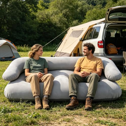 Sofá inflable de 2 plazas con reposabrazos impermeable de 135x66x45 cm 3