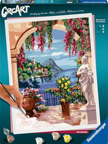 Ravensburger CreArt 25963 - Lago Maggiore - Malen nach Zahlen Erwachsene DIY Malset mit Pinsel und Acrylfarben Geschenk für Frauen und Männer Malen für Erwachsene