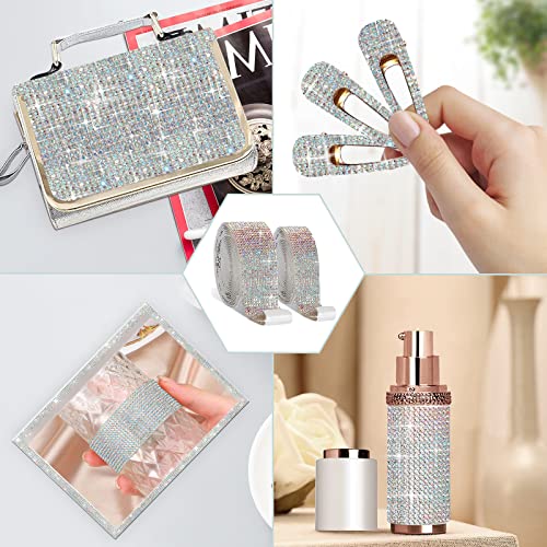 Amidaky Crystal Rhinestone Ribbon 2 Rolls 6 Yards Diamond Shining Bling Ribbons For Wedding Cakes Birthday Crafts Decorations, Silver (2 Rolls, Multiple Colour) #TOP6