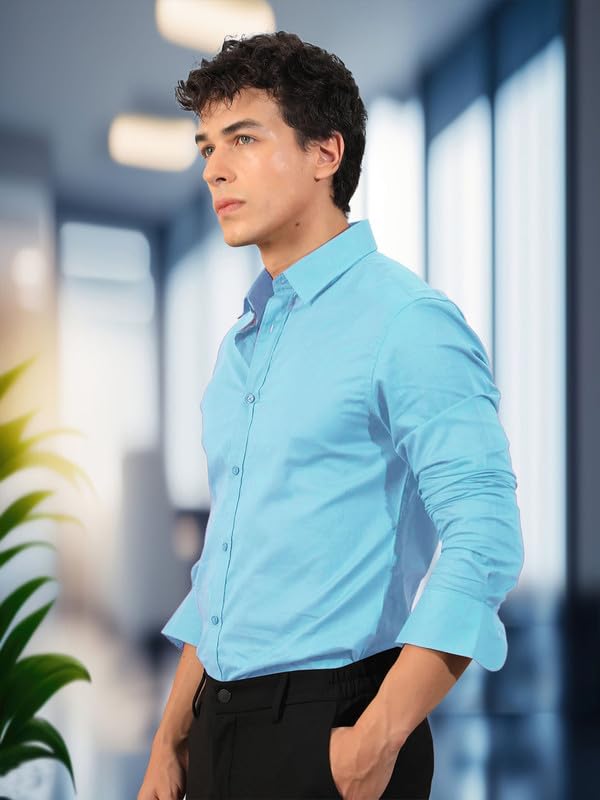 Image of Pinkmint Men's Solid Cotton Formal Shirt | Plain | Full Sleeve - Regular Fit (Available in Plus Sizes and Combo Pack of 2)