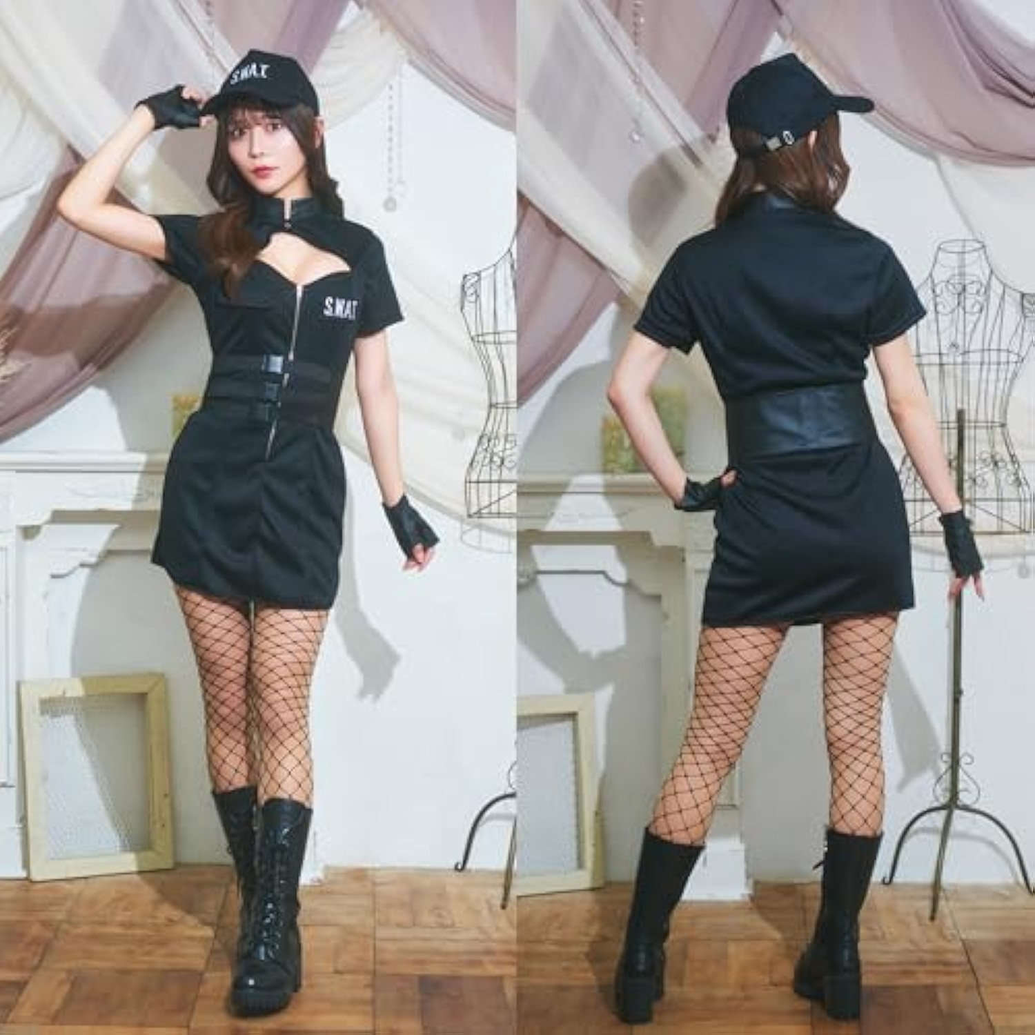 クリアストーン(Clearstone) GLOWHOLIC コスプレ ハロウィン ジップアップスワット レディース ブラック 詳細画像4