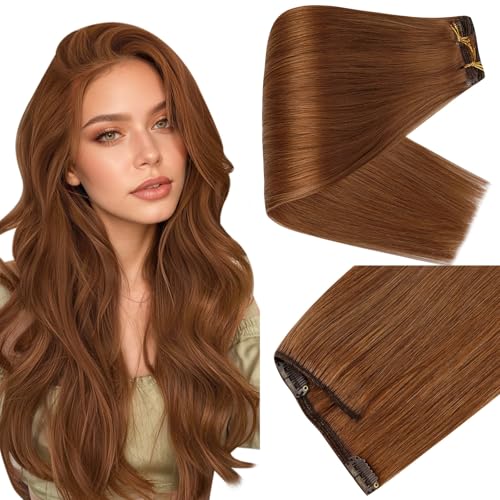 Image of Full Shine Thick Clip in Hair Extensions, Copper Brown, 24 Inch 220g 7Pcs | Real Human Hair Extensions Clip ins, Invisible Weft Remy Hair, Natural Fullness, Medium Hair Density