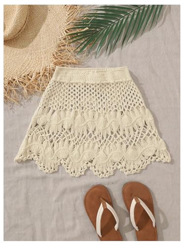Image of Milumia Girl's Swimsuit Coverup Eyelet Crochet Hollow Bathing Suit Cover Up Beach Skirt