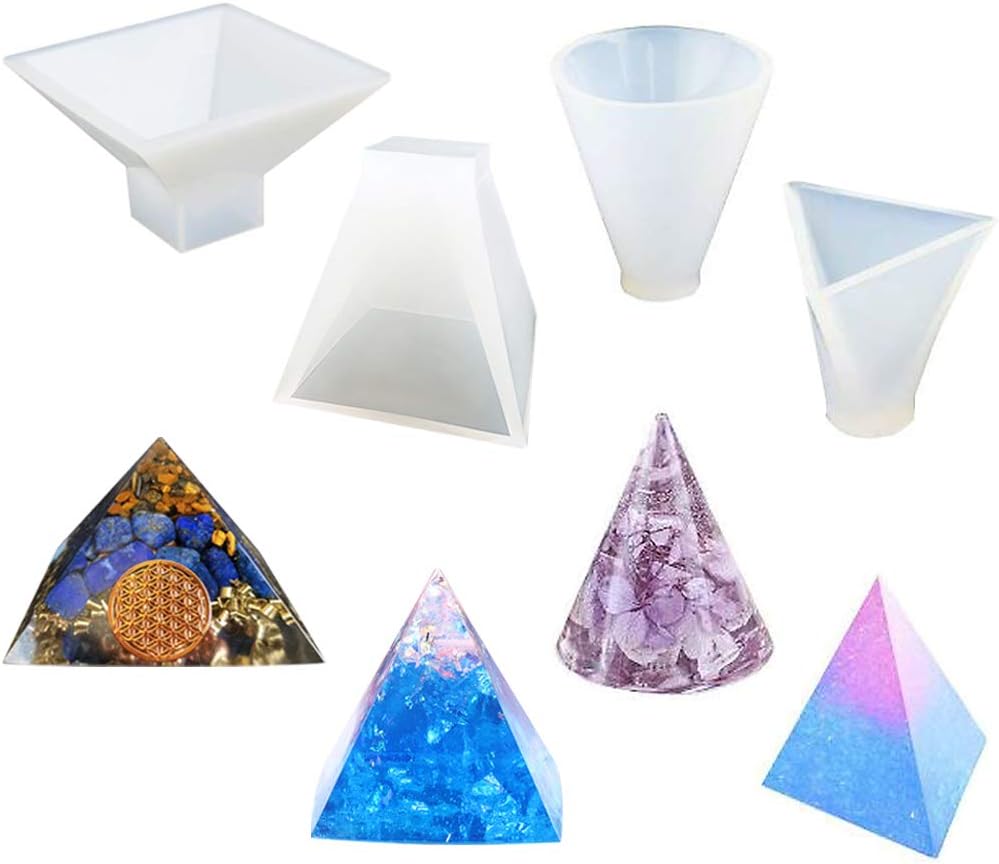 Rolin Roly 4Pcs Resin Pyramid Mould Diamond Crystal Moulds Epoxy Silicone Cone Mold Stone Casting Molds for Jewelry DIY Paperweight Craft Soap Candle Making Home Decoration