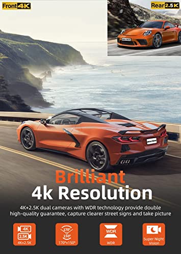 WOLFBOX Rear View Mirror Camera:Mirror Dash Cam Front and Rear 4K+2.5K for Car with 12" Full Touch Screen, Waterproof Backup WDR Camera, Night Vision, G-Sensor, Parking Assist,Free 64GB Card & GPS - Image 3