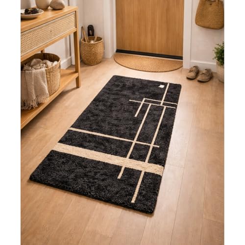 Image of 1.5x4 feet Shaggy Polyester Abstract Modern Area Rug - 2 Inch High Pile Ultra Soft Plush Carpet for Living Room, Bedroom & Kids Room, Thick Fluffy Rug for Indian Home Decor C - Rectangular