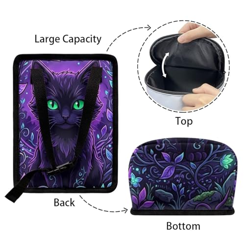 Image of Talayituse Purple Cat Forest Leaf Print Car Trash Can Portable Auto Garbage Bin Multifunctional Vehicle Interior Accessories with Adjustable Straps Universal Fit Truck SUV Sedan