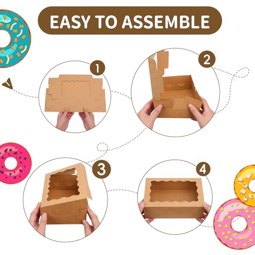 Moretoes 10pcs Cookie Boxes with Window, 9x6x3 Inch Brown Bakery Boxes Pastry Containers for Chocolate Covered Strawberries, Candy, Muffins, Donuts - Thumbnail 3
