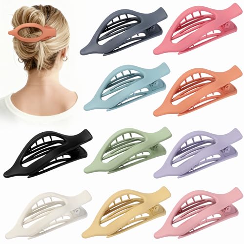 Sisiaipu 10 Pcs Flat Hair Clips for Women French Concord Claw Clips for Thick and Thin Hair Claw Clips Duck Billed Barrettes Hair Accessories for Women and Girls (Colorful)