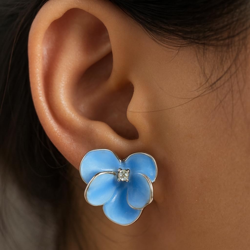 Butterfly Orchid Clip On Earrings for Women, Dainty Trendy Flower Petal Dangle Drop Earrings Rhinestone Stud Earrings for Non Pierced Ears Jewelry Gift - Image 3