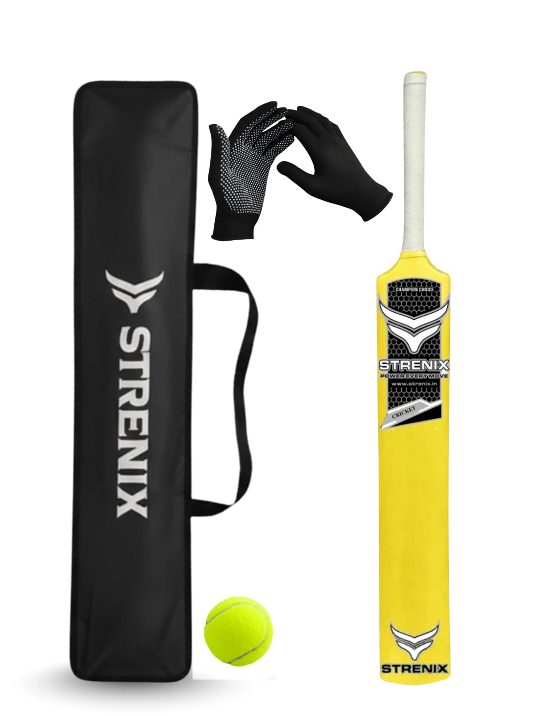 Champion Choice Cricket Plastic Bat Set with Free Carry Bag, Tennis Ball, Batting Gloves, Short and Long Handle Options (Yellow, Short Handle)-picture-32