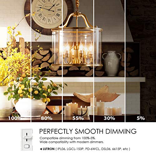 Lvwit Flame Tip Led Filament Bulb Candelabra E26 Base Dimmable 4.5W (60W Equivalent) B11 Chandelier Candle Light Bulb，2700K Warm White 6-Pack #TOP4