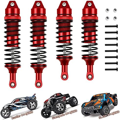 EPINON for 1/10 Slash Shocks Stampede Rustler Bandit Hoss All Aluminum Front & Rear Shocks Upgrade Parts RC Truck Replace 5862 (4Pcs Red)