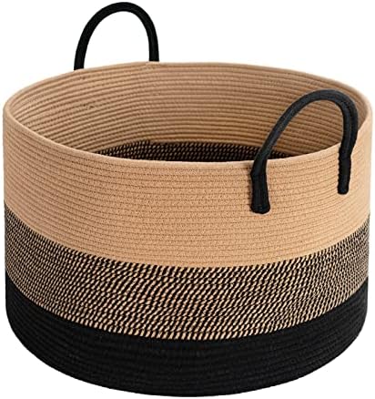 INDRESSME XXXLarge Woven Rope Basket 21" x 14" Blanket Storage Basket with Long Handles Decorative Clothes Hamper Basket Extra Large Baskets for Blankets Pillows