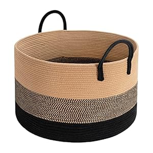 INDRESSME XXXLarge Woven Rope Basket 21″ x 14″ Blanket Storage Basket with Long Handles Decorative Clothes Hamper Basket Extra Large Baskets for Blankets Pillows or Laundry