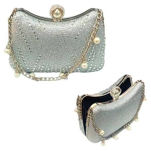 Bolsa Feminina Clutch com Strass Festa Casamento Baile de Formatura Coquetel Padrão Luxo - PRATEADO