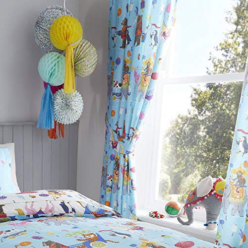 Happy Linen Company Set de Cortinas Infantiles - Estampado de Animales de Circo - Azul/Blanco - 168 x 183 cm