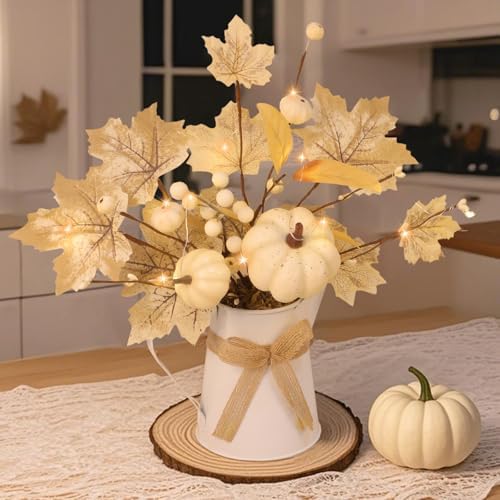 [Light & Timer] Fall Decor Table Centerpiece Potted White Maple A...