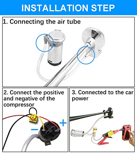 12V 150db Train Air Horn Super Loud 18 Inches Chrome Zinc Single Trumpet Truck Air Horn Kit with Compressor for Any 12V Vehicles Trucks Lorrys Trains Boats Cars