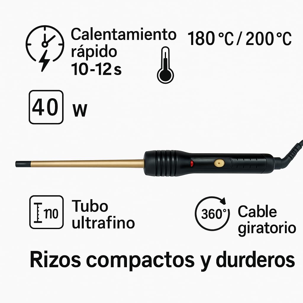 POSTQUAM Compact Curls 10mm Fer à boucler céramique boucles définies chauffe rapide câble rotatif 360° 6 niveaux température