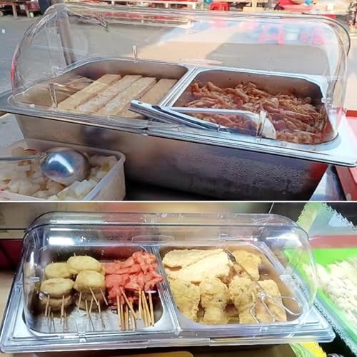 Bandeja de acero inoxidable con parte superior enrollable transparente, dispensador de condimentos de buffet y estante de exhibición de alimentos, estante de barra de ensalada de hielo, 15 cm, 6