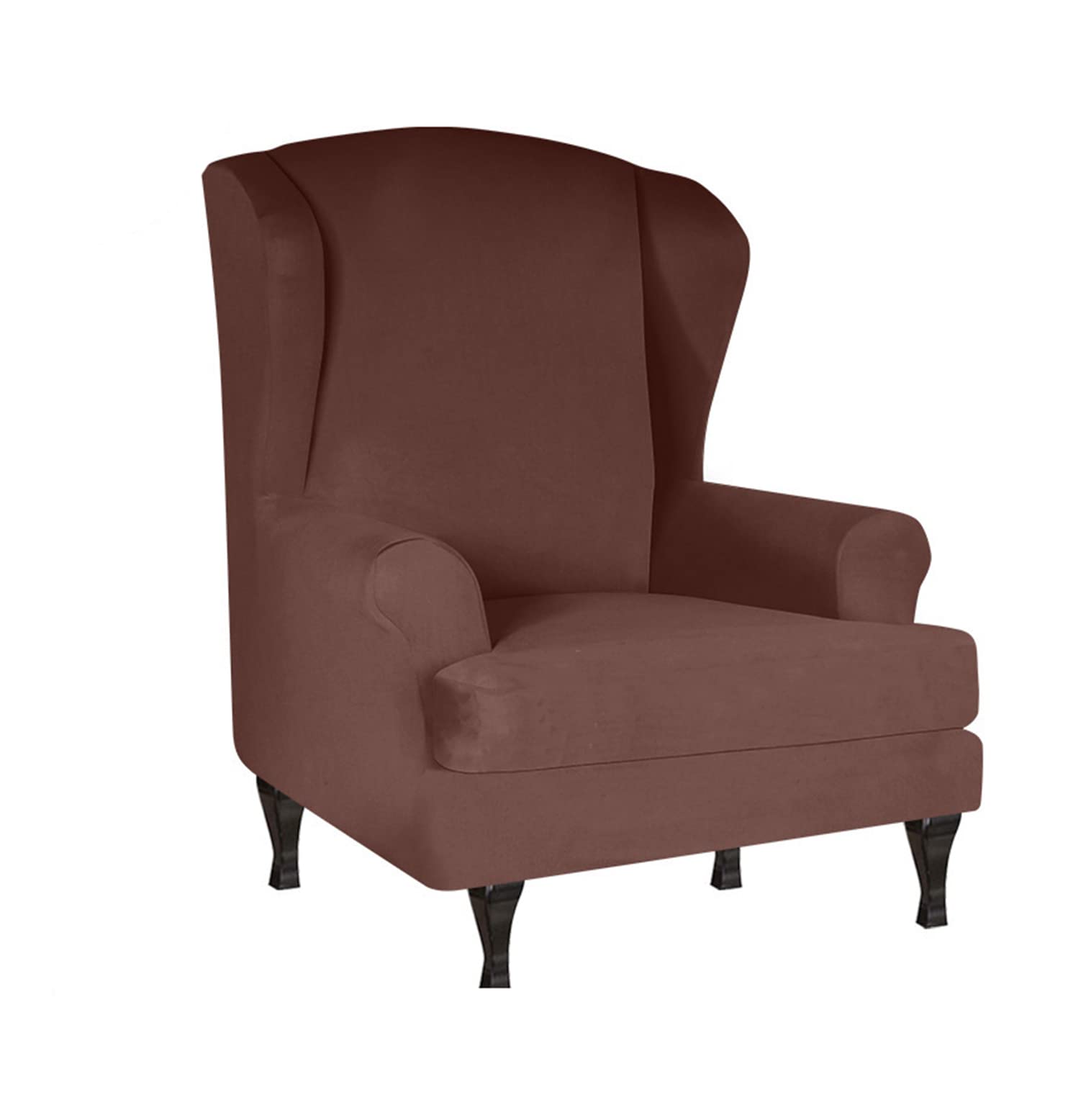 Fundas para sillones orejeros elásticas color marrón de salón