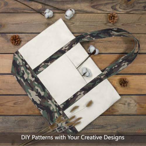 Image of TOPDesign 1-Pack Canvas Tote Bag with an External Pocket, Reusable Grocery Shopping Bag, Top Zipper Closure, Daily Essentials (Camo /Natural)