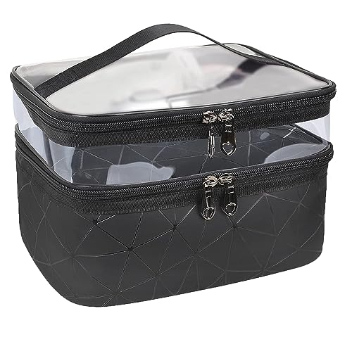 Oceanevo Dual Layer Makeup Bag, Makeup Pouch for Women, Cosmetic Bag for Storage of Toiletries and Brushes – 21 x 17 x 15 cm – Black