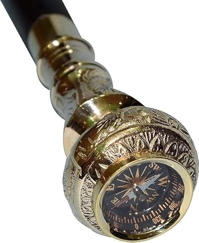 Vintage Victorian Compass Handle Head Fashion Designer Wooden Walking Stick Foldable Cane 37 Inch Heavy Duty Cool Canes- Handmade, Ergonomic Halloween.