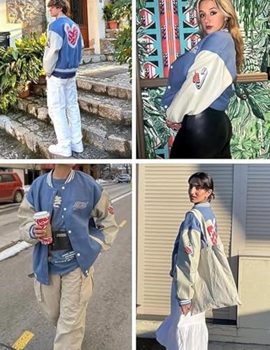 Vamtac Mens Varsity Baseball Jacket Letter Foaming Love Print Varsity Cotton Fur Coats Streetwear with Pocket4