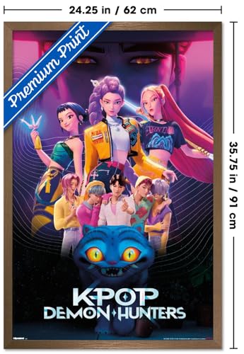 Image of Netflix KPop Demon Hunters (2025) - Group Wall Poster, 34L inch x 22.4W inch, Bronze Framed Version