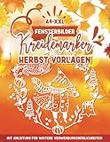 fensterbilder herbst vorlagen kostenlos ausdrucken  Fensterbilder Kreidemarker Vorlagen Herbst: Halloween, Eulen, Pilze, Wald etc. / wiederverwendbare, abwechslungsreiche Kreidestift Vorlagen im XXL-A4 ... bemalen mit dem abwischbaren Kreidestift!