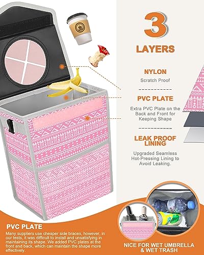 Image of Pritent Car Trash Can with Lid, Cute Leakproof Car Trash Garbage Bag Hanging Vehicle Trash Bin Small Portable Automotive Garbage Cans Organizer for Back /Front Seat /Console(2.8 Gallons,Pink Print)