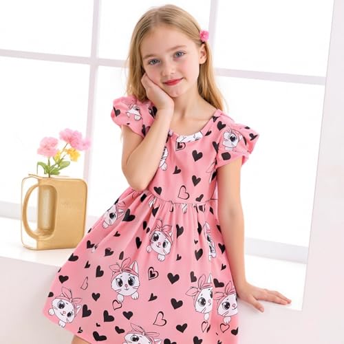 Image of Toddler Little Girls Casual Dresses Short Sleeve Crew Neck Graphic Cartoon Dress for 2-8 Years