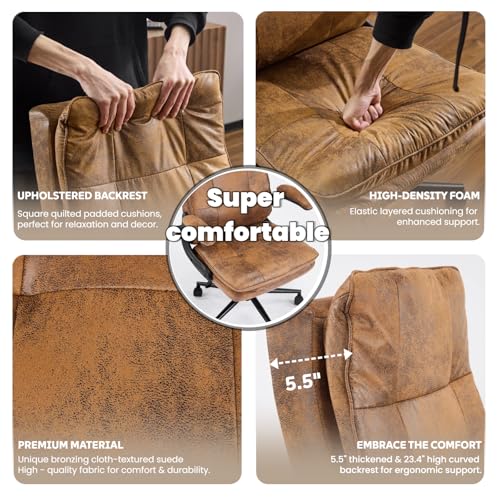 Bonnlo Comfy Leather Office Desk Chair,Ergonomic High-Back Executive Computer Gaming Chair with Replaceable Wheels, Adjustable Height & Flip-up Armrests,360 Swivel Task Chair for Home Office, Brown