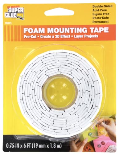 1 Roll ¾” X 6 Ft Super Glue Pre-Cut Double Sided Adhesive Foam Mounting Tape Acid Free
