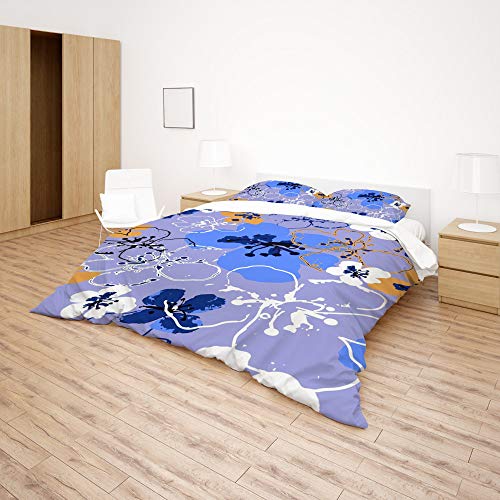 Housse de couette super king avec taies d'oreiller motif floral lit