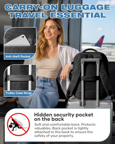 Image of suradar Travel Backpack for Women Men,Carry On Backpack Flight Approved Personal Item Travel Bag Laptop Backpack Waterproof Weekender Essentials Hiking Rucksack Casual Daypack Black