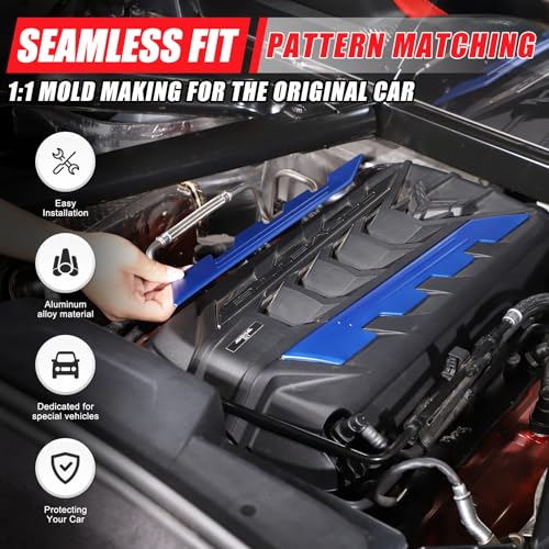 Image of Engine Bay Panel Cover Trim 2PCS Compatible with Corvette C8 Stingray 2020-2025 Engine Cover Left Right Protective High Temperature Resistance Cover Trim Accessories (Blue)