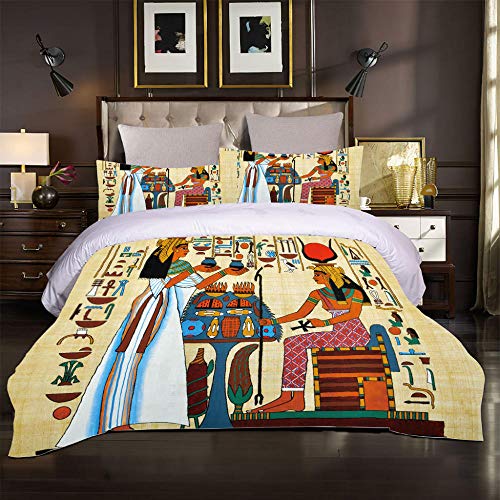 GXCBLK Parure De Lit 3 Pièces avec Housse De Couette Imprimé De Microfibre Et 2 Taies d'oreiller, Ensemble De Literie 1 Personne pour Bébé/Enfant 140X200Cm, 3D Reine De L'Égypte Ancienne Motif